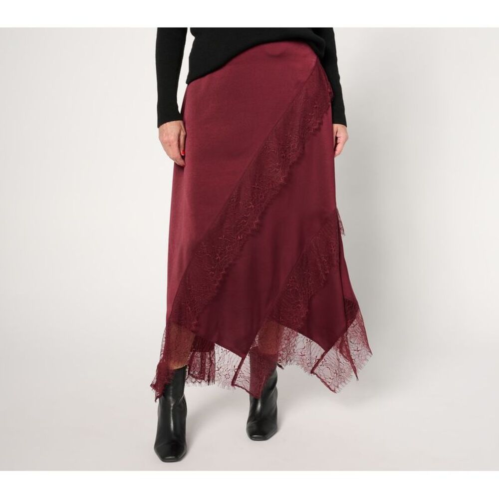 Me by Jennie Garth Women's Petite Skirt PXL Bella Satin w Lace Detail Red
